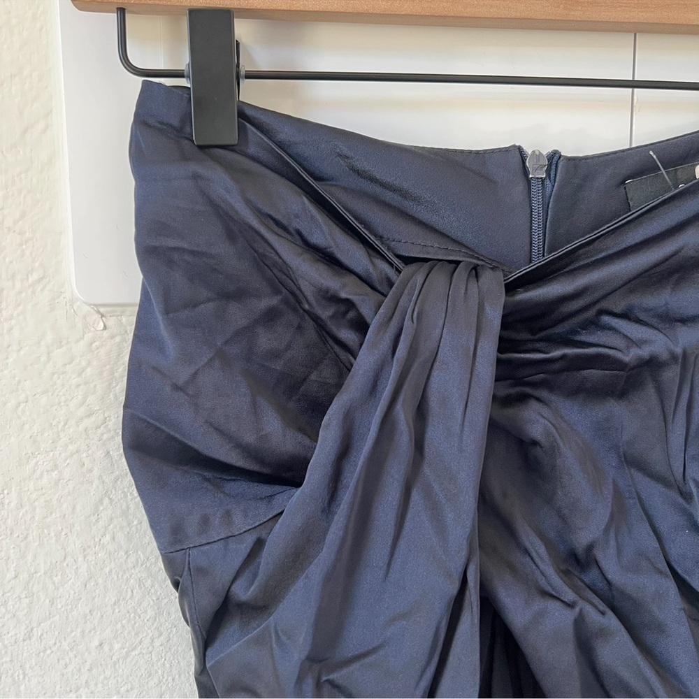 Sid Neigum Navy Gathered Satin Midi Skirt In Navy Blue — image 4 of 8